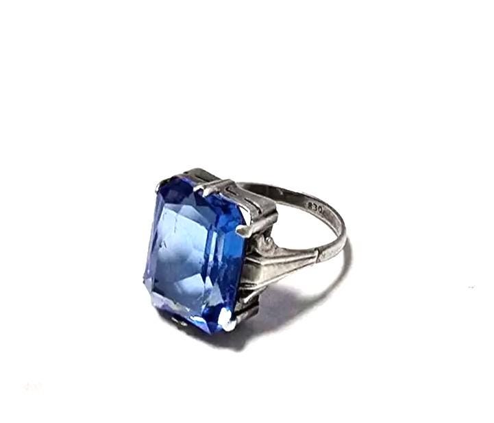 Vintage-Silberring Mit Blauem Stein, 830Er Silberstempel. Art-Déco von VintageOldRose