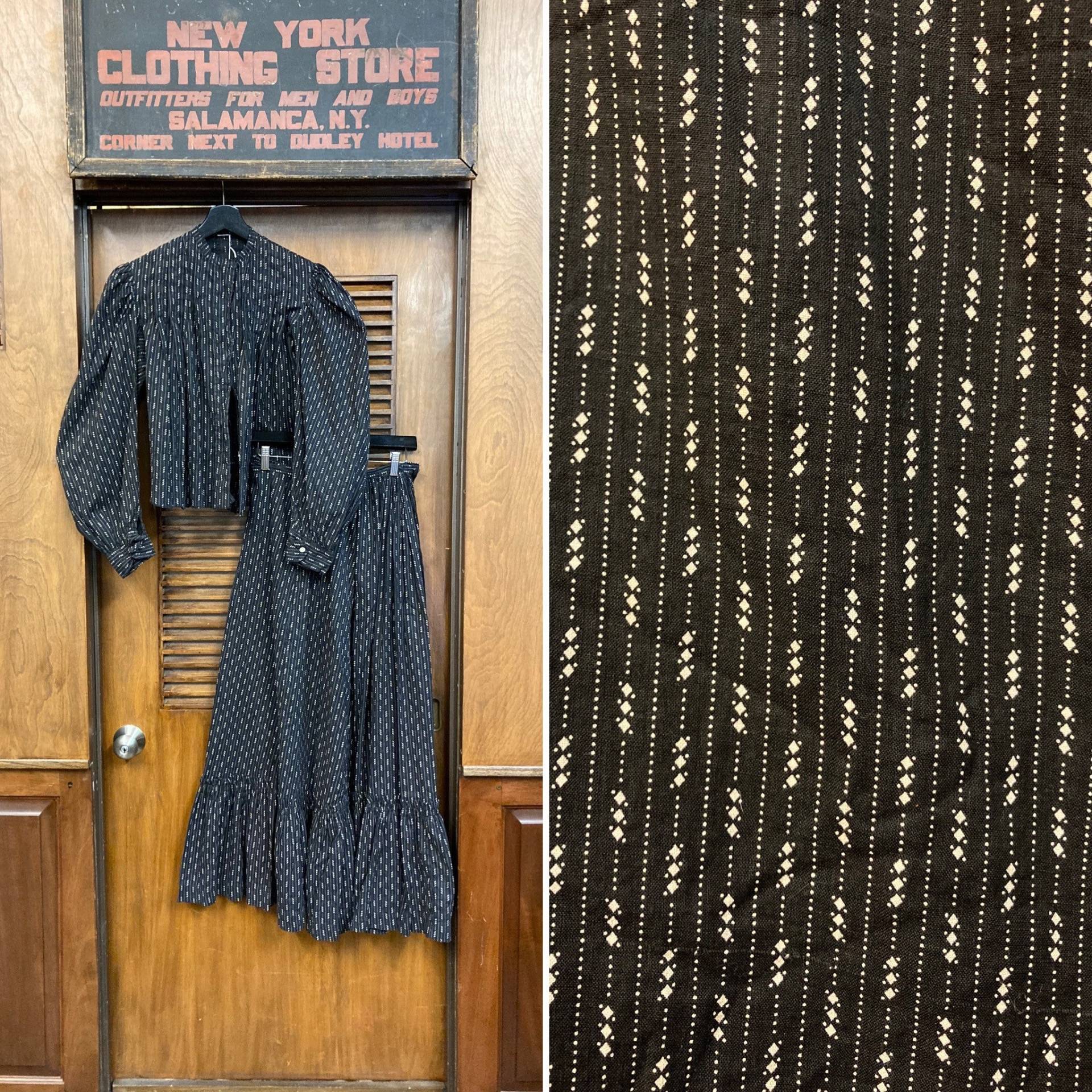 Vintage 1900 Es Antique Black Calico Workwear Cotton Zweiteiler Outfit, Prairie Kleid, 1900Er, 1910Er Jahre, Cottagecore von VintageOnHollywood