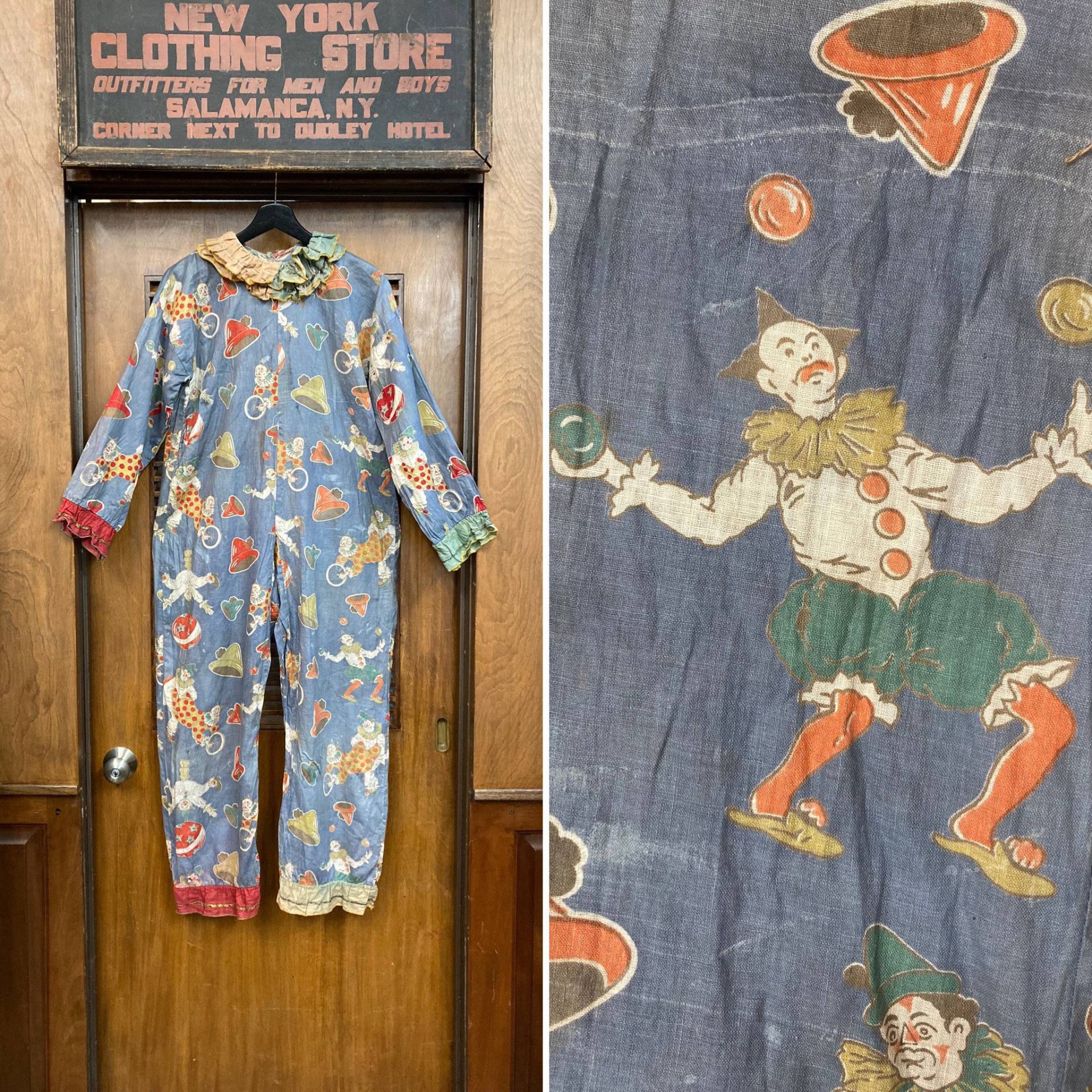 Vintage 1920Er Karneval Zirkus Clown Cartoon-Muster Baumwoll Outfit Anzug, Novelty Print, Zirkus, Jahre Playsuit, Halloween von VintageOnHollywood