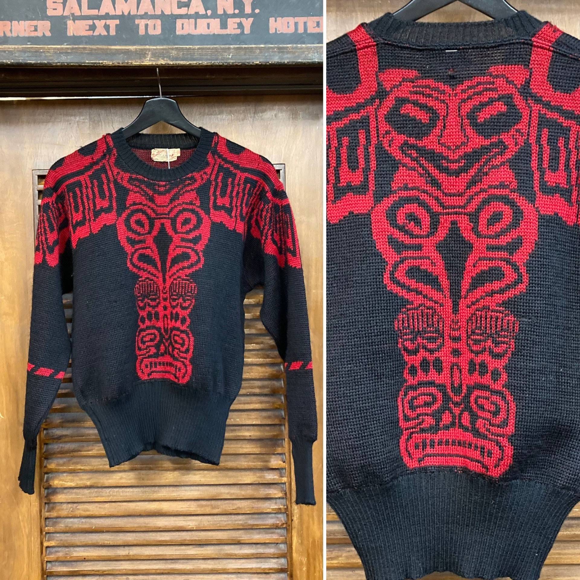 Vintage 1940Er "Jantzen" Totem Pole Design Wolle Rockabilly Pullover, 40Er Pullover Kleidung von VintageOnHollywood