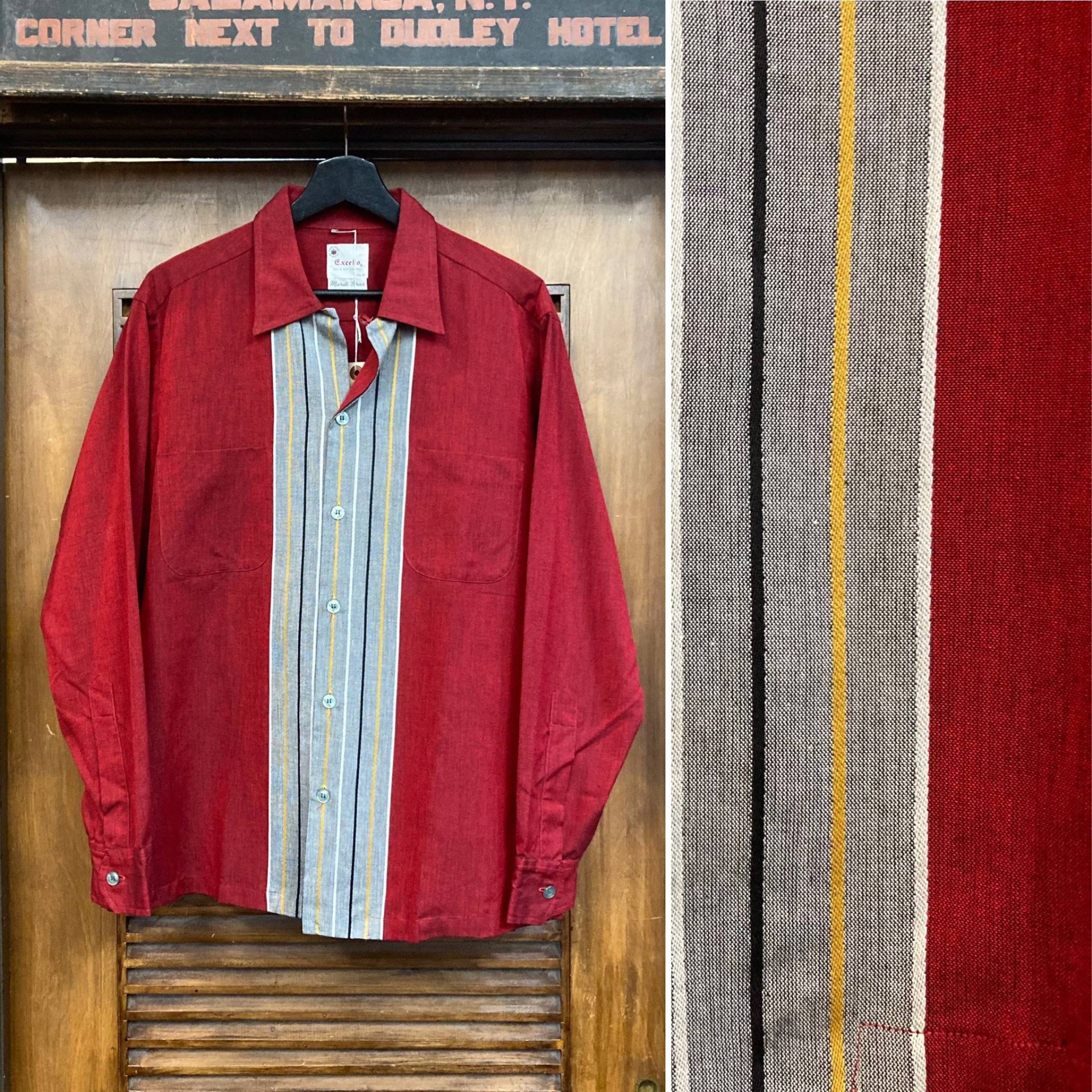 Vintage 1950Er Zweifarbiger Baumwoll Loop Kragen Langarm Rockabilly Shirt, 50Er Kleidung von VintageOnHollywood