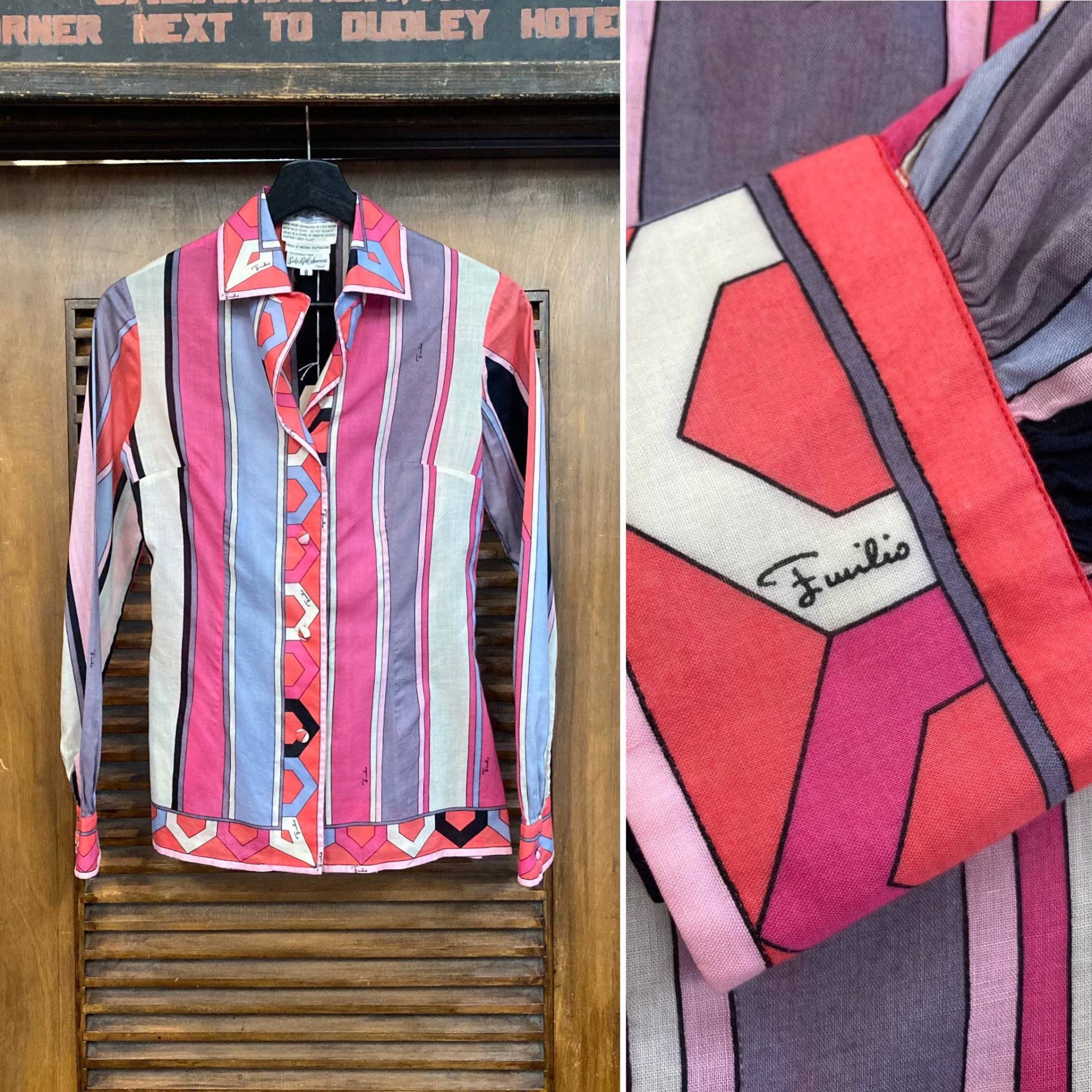 Vintage 60Er Jahre Made in Italy "Emilio Pucci" Mod Cotton Glam Shirt Top, Fitted Shirt, Kleidung von VintageOnHollywood