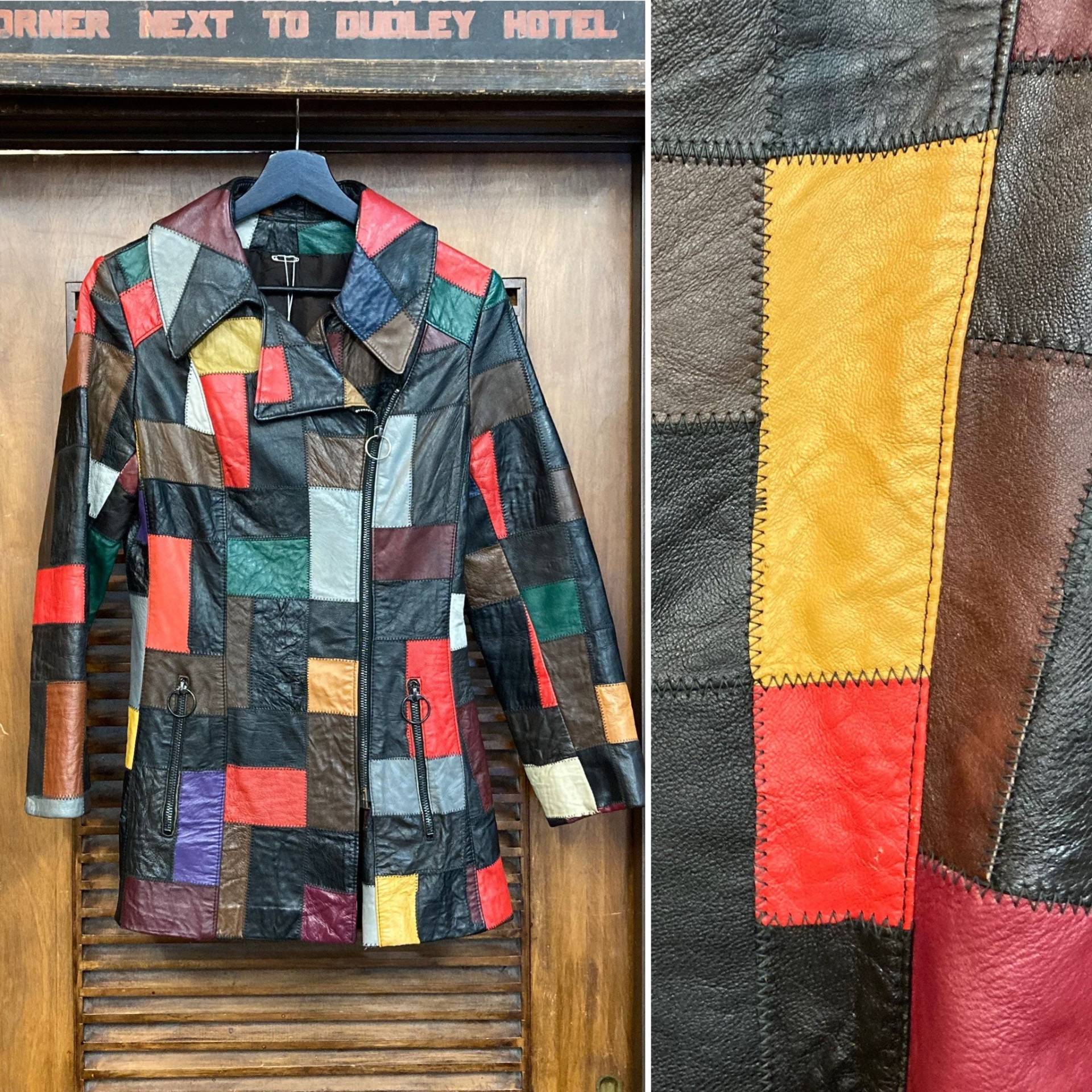 Vintage 60Er Jahre Mod Patchwork 3/4 Länge Offset Reißverschlussjacke, Rocker, Lederjacke, Kleidung von VintageOnHollywood