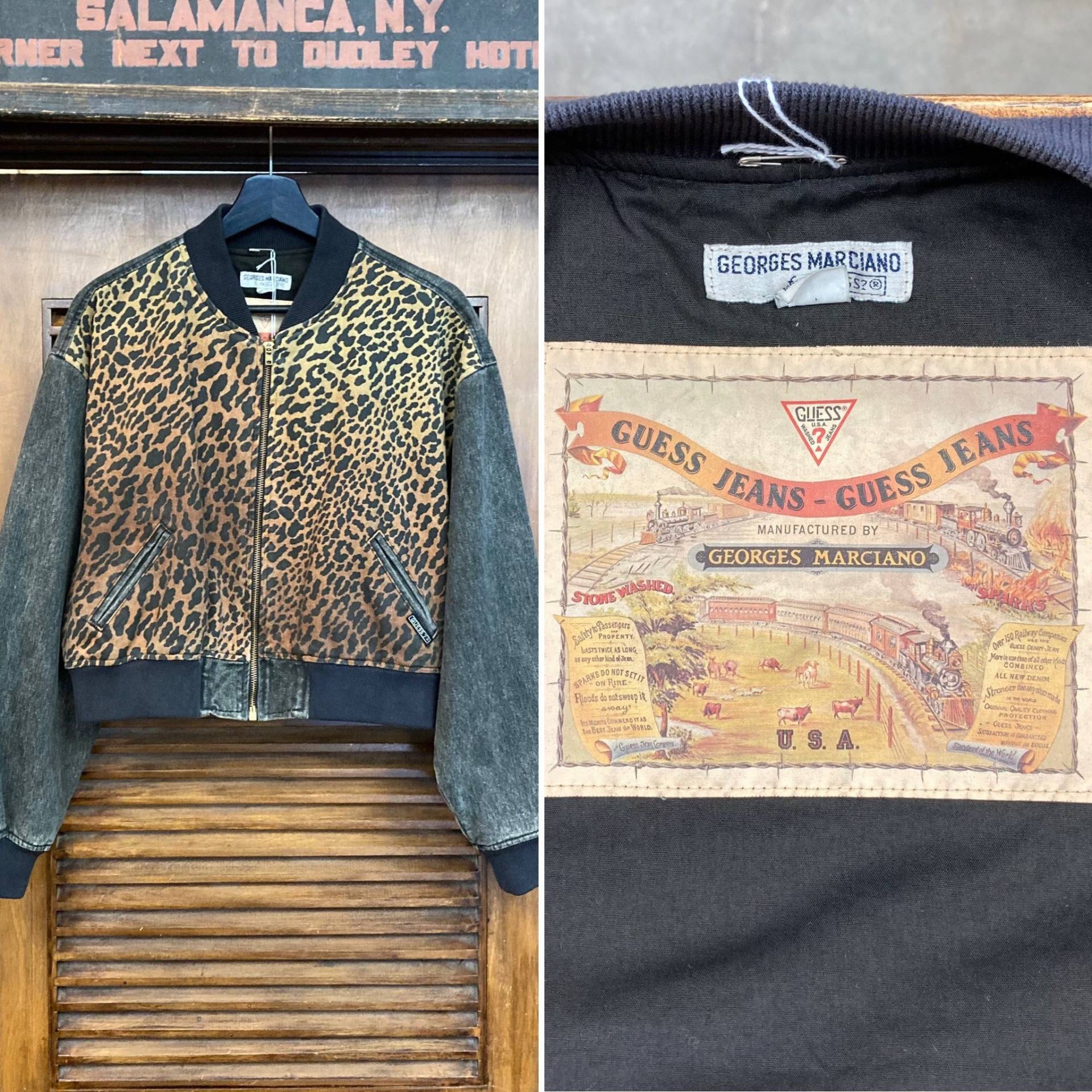 Vintage 80Er Jahre "Guess" Marke Leopard Denim New Wave Bomber Jacke, Jeansjacke, Tierdruck, Kleidung von VintageOnHollywood