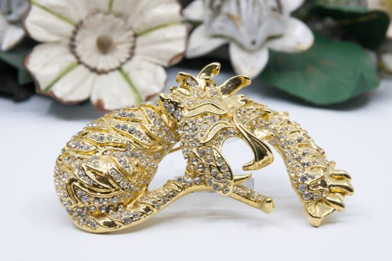 Drachen Brosche Vintage 80Er Jahre Mit Strass Steinen Besetzt - Statement Dragon Brooch From The 80S Griffin Set With Rhinestones von VintageOrganaut