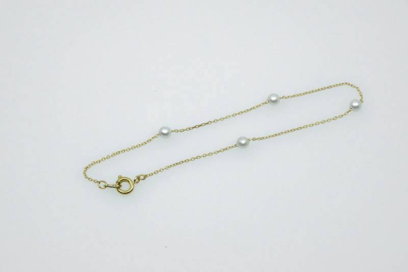 Einzelperlenarmband 19 cm Gold Double Mit Kleinen Goldperlen Und Wachsperlen, Schlichtes Zierliches Perlenarmband Hochzeitsarmband von VintageOrganaut