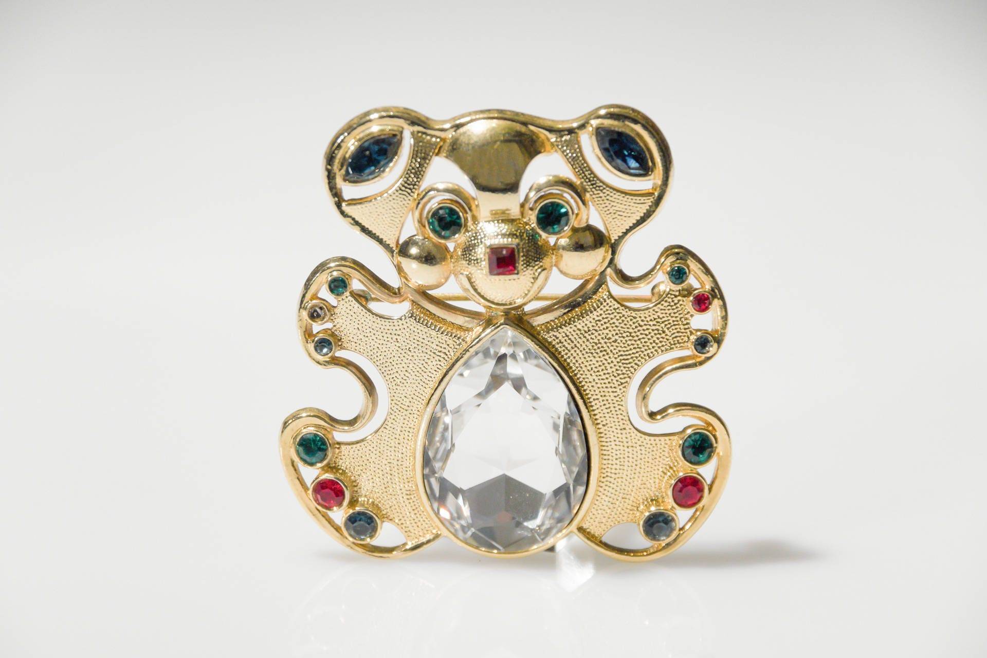 Lovely Teddy Bear Brooch 80S - Bär Brosche Multicolor Mit Farbigen Glas Strass Steinen Besetzt Statement Rhinestone von VintageOrganaut