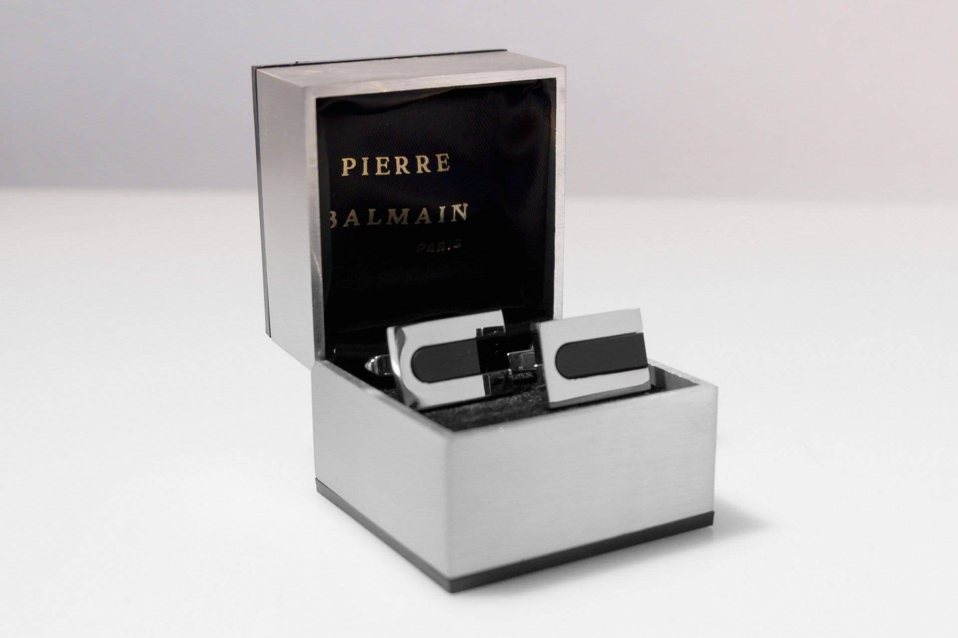 Manschettenknöpfe Pierre Balmain - Paris Rhodiniert Cufflinks- Vintage Um 1970 Mit Originalbox Couturier Designer Bräutigam Geschenk von VintageOrganaut