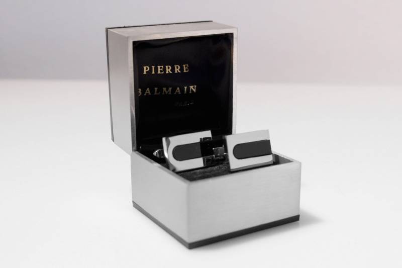 Manschettenknöpfe Pierre Balmain - Paris Rhodiniert Cufflinks- Vintage Um 1970 Mit Originalbox Couturier Designer Bräutigam Geschenk von VintageOrganaut