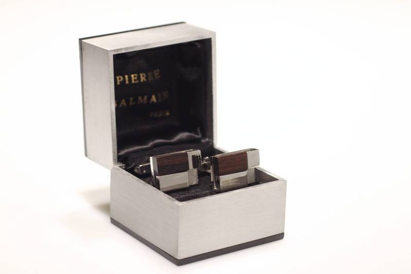 Manschettenknöpfe Pierre Balmain Paris Rhodiniert Vintage Cufflinks 1970 Couturier Modernist Designer - Dapper Dandy Style Men Accessoires von VintageOrganaut