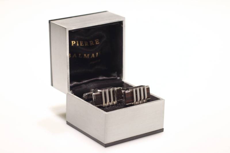 Pierre Balmain Paris Manschettenknöpfe Rhodiniert 70Er Jahre - Vintage Cufflinks 70S Couturier Modernist Designer Dapper Dandy Style von VintageOrganaut