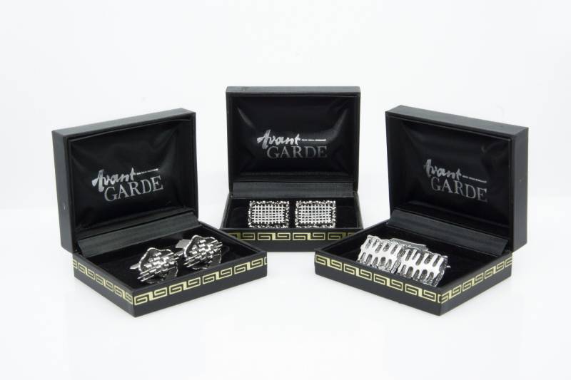 Wholesale Lot - 3 Pairs Avantgarde Cufflinks 18K Rhodium Plated Vintage 1970S Collection Designer Manschettenknöpfe 70S Dapper Dandy Style von VintageOrganaut