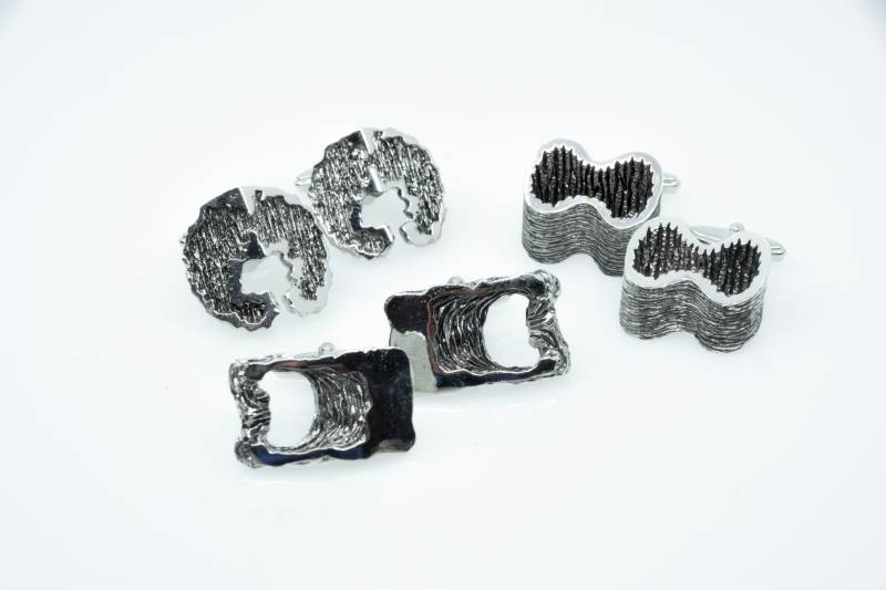 Wholesale Lot 3 Pairs Cufflinks Vintage 1970S Silver Plated Collection Designer Manschettenknöpfe 70S Modernist Brutalism Dapper Dandy Style von VintageOrganaut