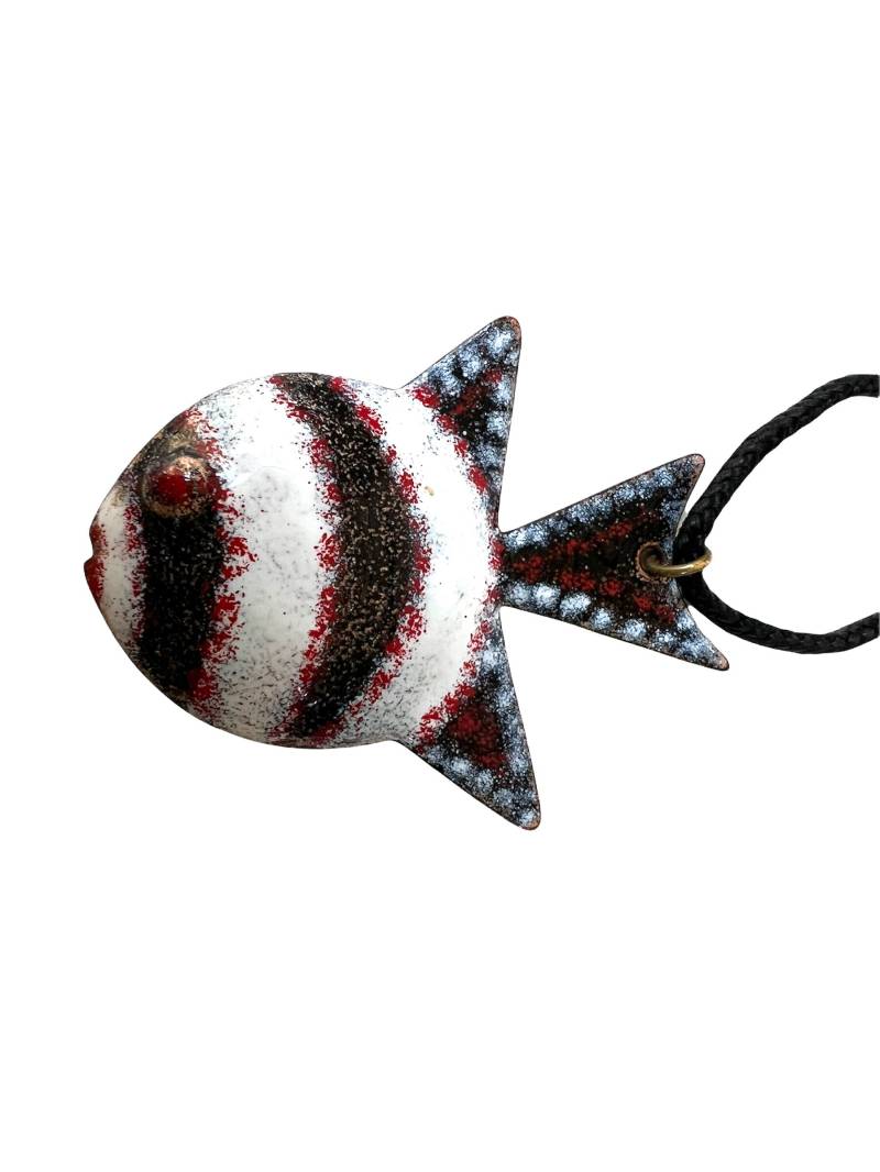 Mid Century Emaille Fisch Halskette ~ Signierter Anhänger Neuwertiger Zustand Modernist Schmuck von VintageParamour