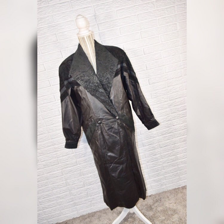 Vtg 80Er Jahre Wilson's Leder Langer Schwarzer Ledermantel von VintagePenelopeJean