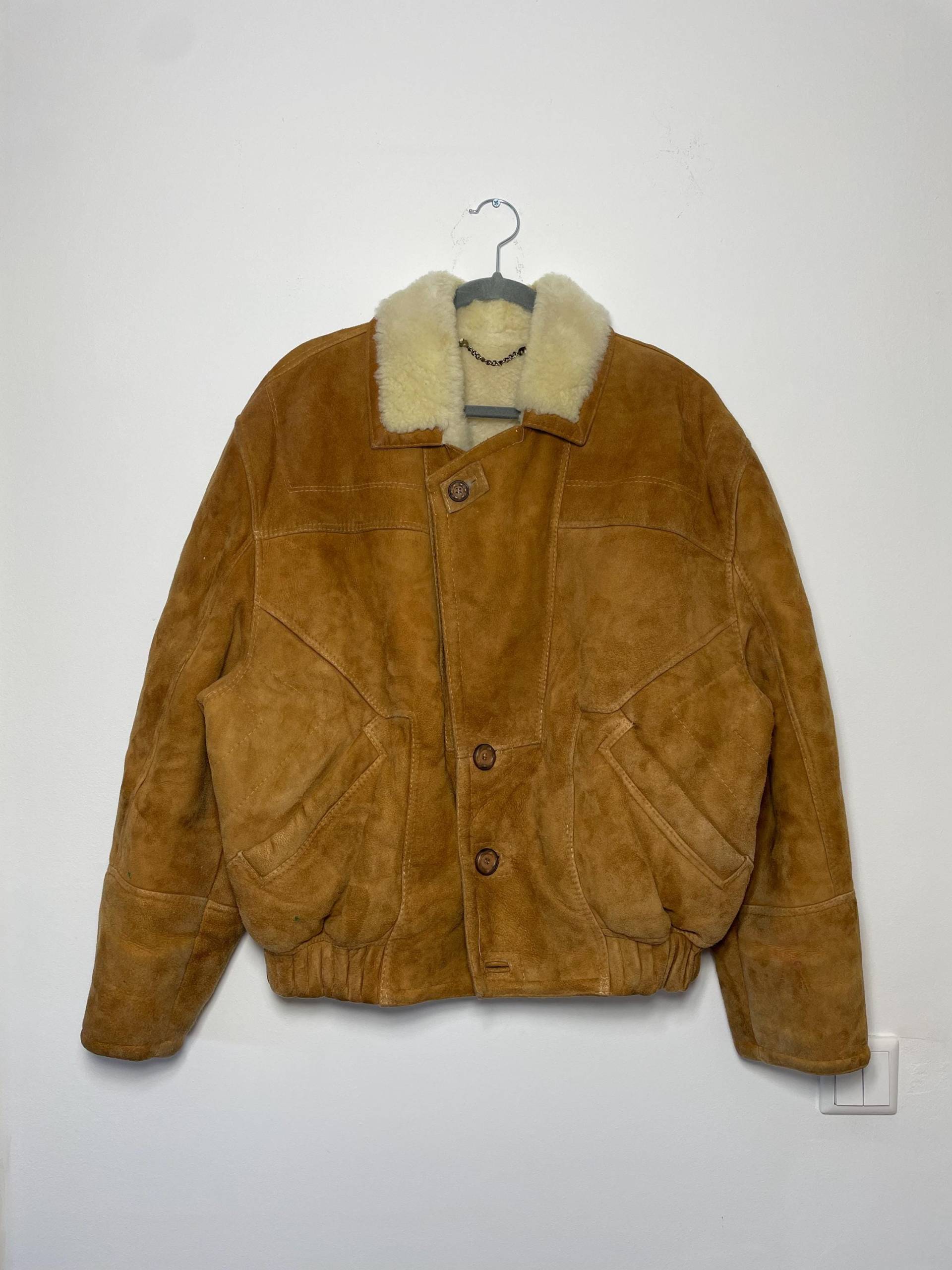 Vintage 80S 90S/Lammfell Original Shearling Lederjacke Bomber Size S-M von VintagePoetryde