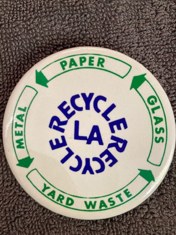 Vintage Pinback, 1970Er Jahre, "Recycle La, Papier, Glas, Metermüll, Metall" von VintagePostersandArt