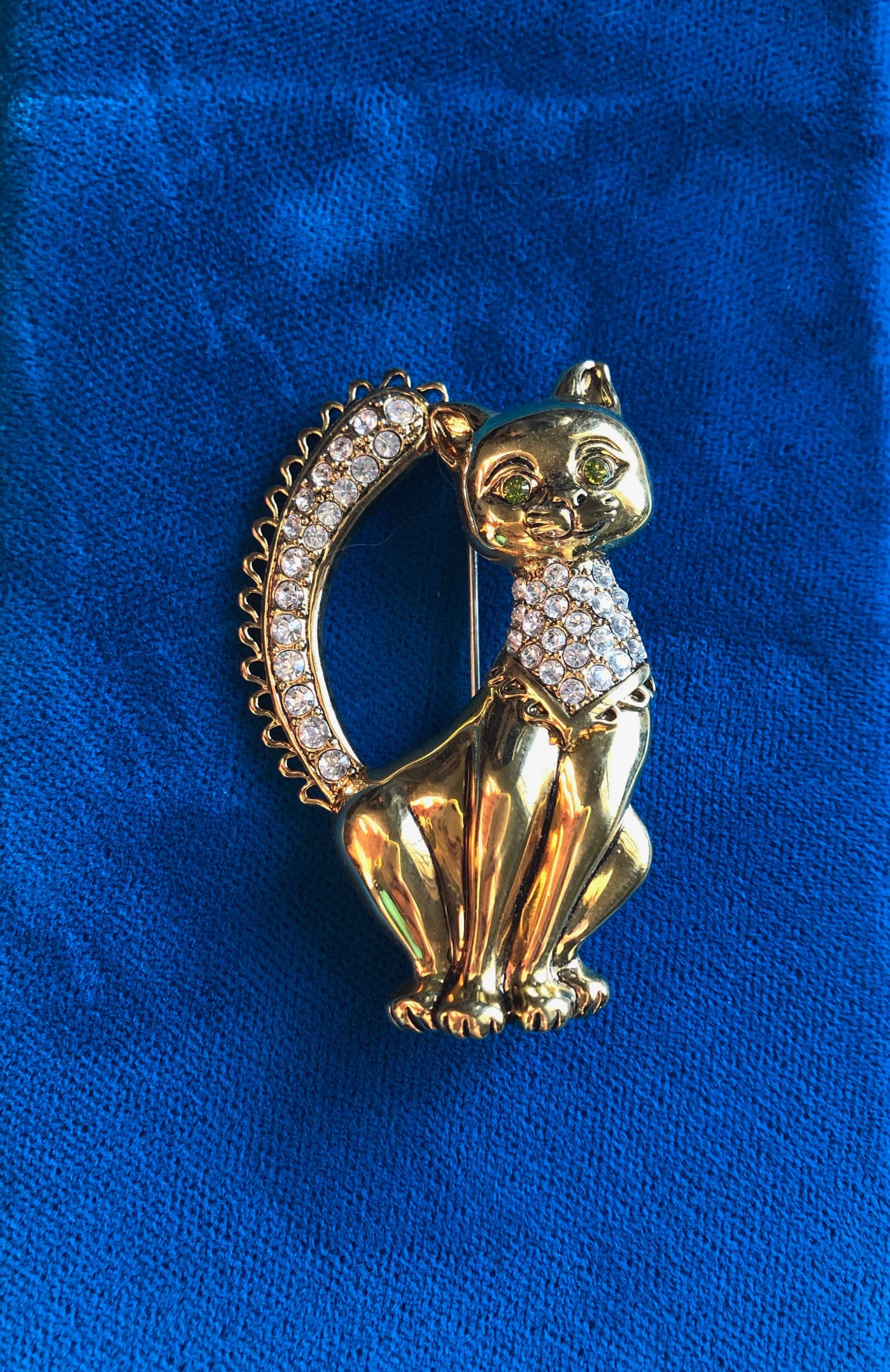 Vintage Gold-Ton-Butler Strass-Katzen-Brosche Vintage Gold-Ton-Butler Strass-Katzen-Brosche von VintagePrairieGems