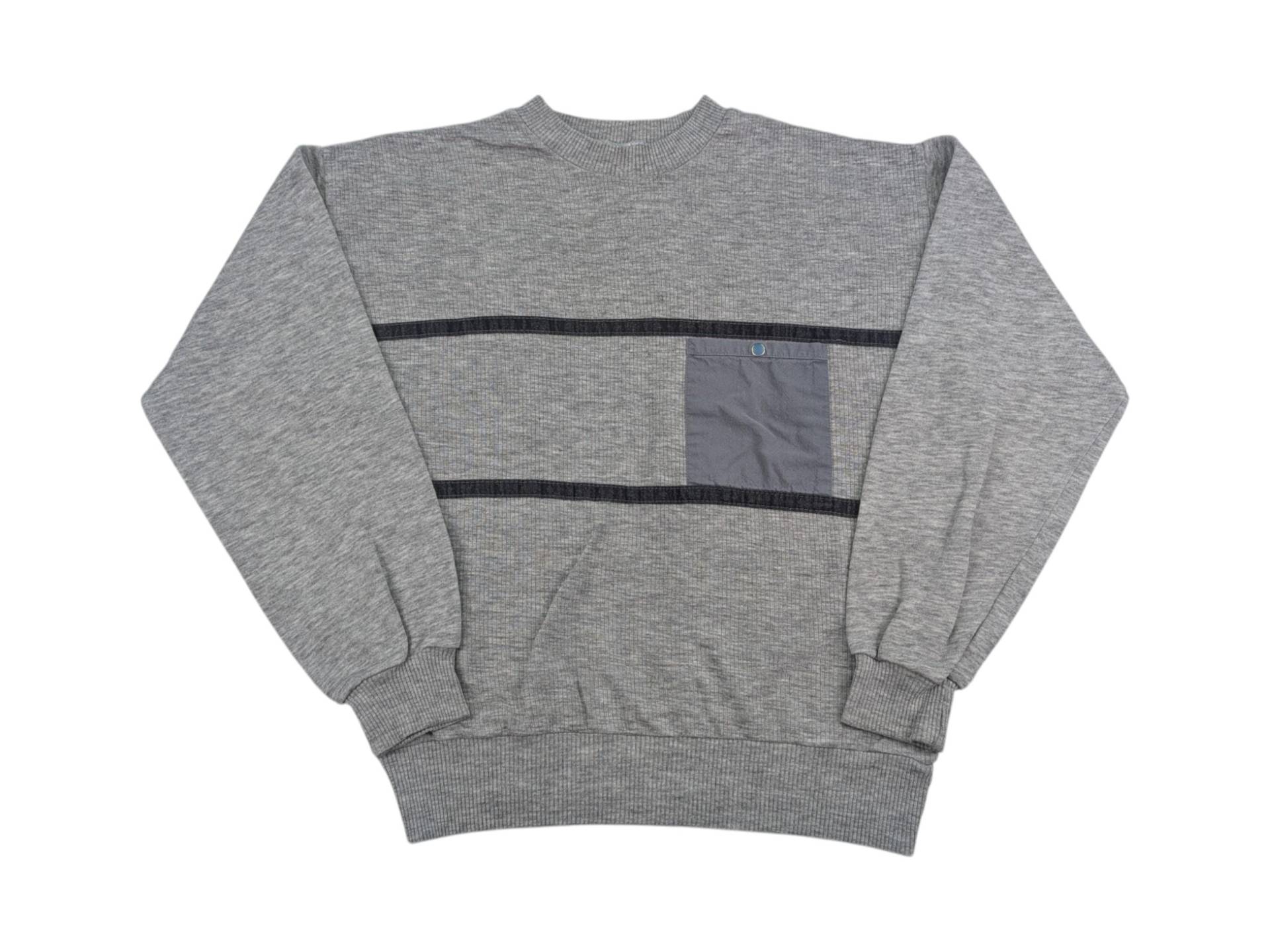 1990Er Vintage Sweatshirt Gr S Grau Mit Kontrasttasche Retro Look Pullover Unisex Freizeitmode Stilvolle Kleidung Langarm Design Wintermode von VintagePremiumShirts