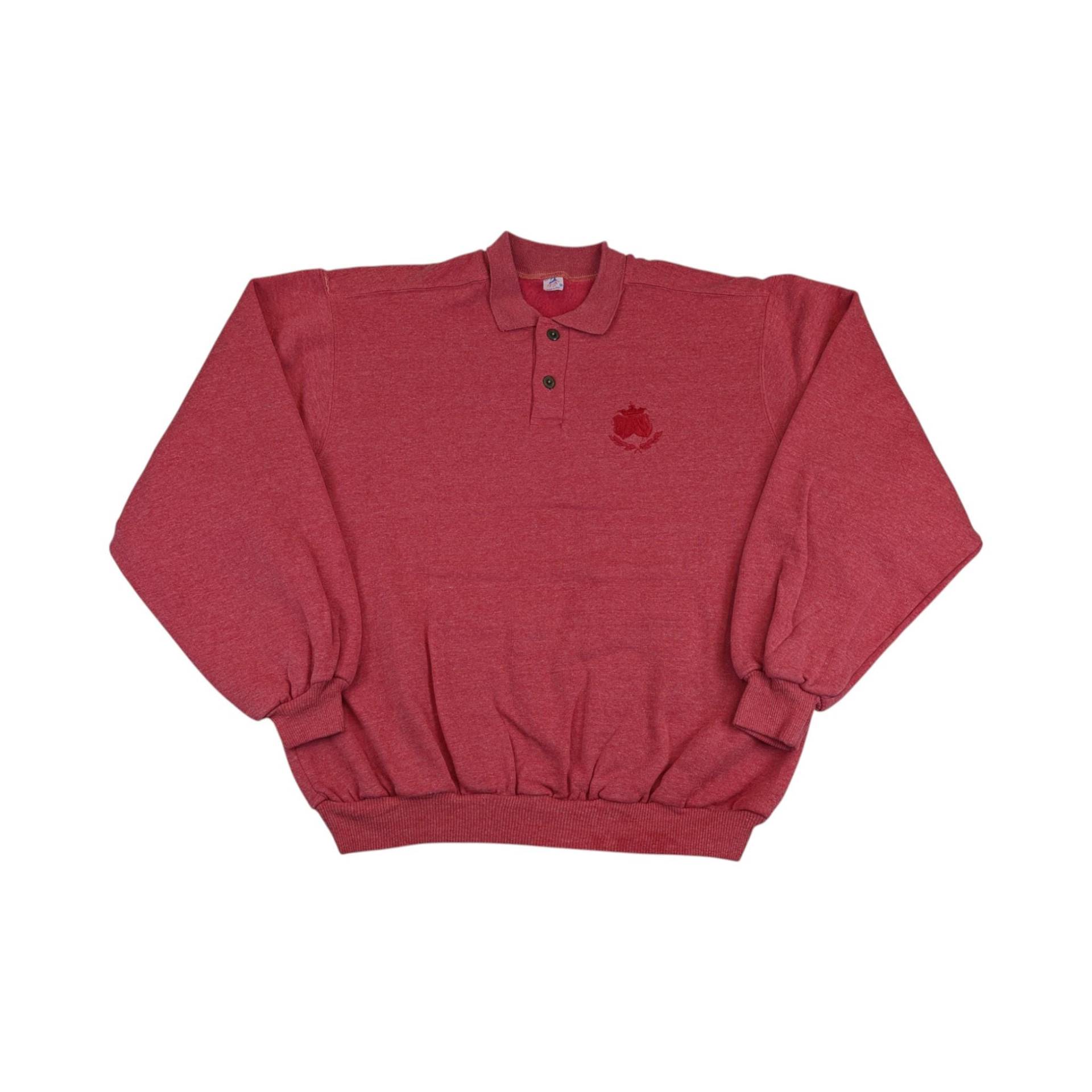 Vintage Pullover Gr L Rot On Line Sweatshirt Polokragen Knopfleiste Wappen 1990Er Jahre American Made in Italy von VintagePremiumShirts
