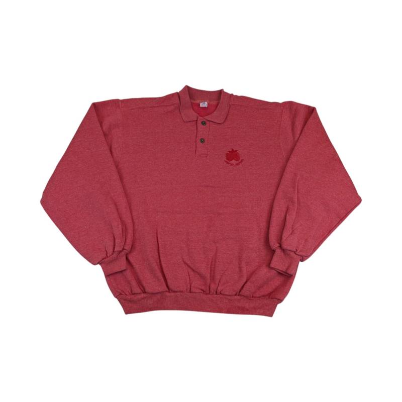 Vintage Pullover Gr L Rot On Line Sweatshirt Polokragen Knopfleiste Wappen 1990Er Jahre American Made in Italy von VintagePremiumShirts