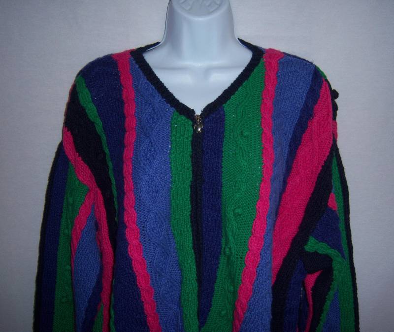 Vintage Adlerauge Marineblau Rosa Grün Lila Zopfmuster Gestreifte Streifen Baumwollmischung Strickjacke Xl Deadstock Schildkröte von VintagePrepGirl