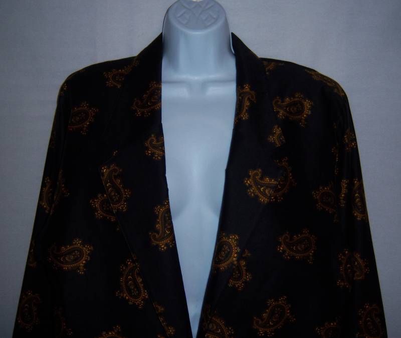Vintage Alexander Campbell Schwarz Braun Gelb Pailsey Druck Muster Oversized Boyfriend Jacke Mantel Blazer 12 Deadstock Neu Mit Etikett Medium M von VintagePrepGirl