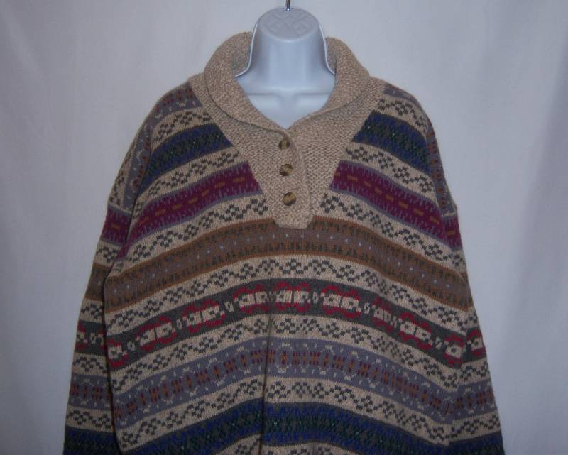 Vintage Eddie Bauer Ragg Wolle Lavendel Petrol Grün Taupe Braun Fair Isle Muster Schalkragen Pullover Große L von VintagePrepGirl