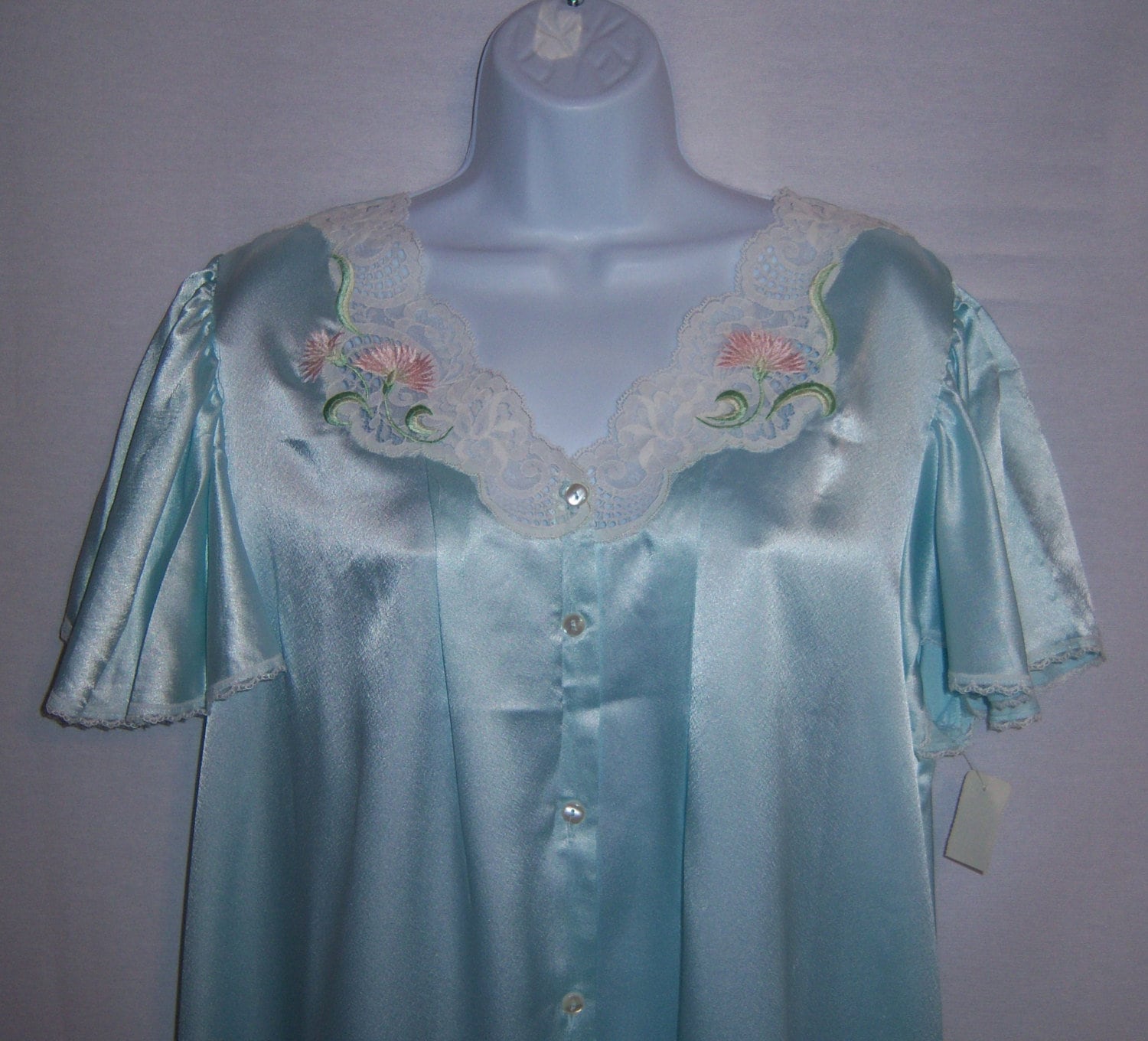 Vintage Eve Stillman Nachthemd Hellblau Satin Spitze Besticktes Chemise Kleid Peignoir Großer Schlaf Nos Deadstock Neu Mit Etikett von VintagePrepGirl