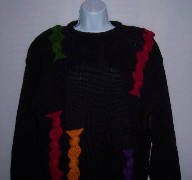 Vintage I. B. Diffusion Schwarz Lila Rot Gelb Knoten Verknotet Avantgarde "Pullover Deadstock Large L Neu Mit Etikett Nos 80Er Jahre Geschenk von VintagePrepGirl