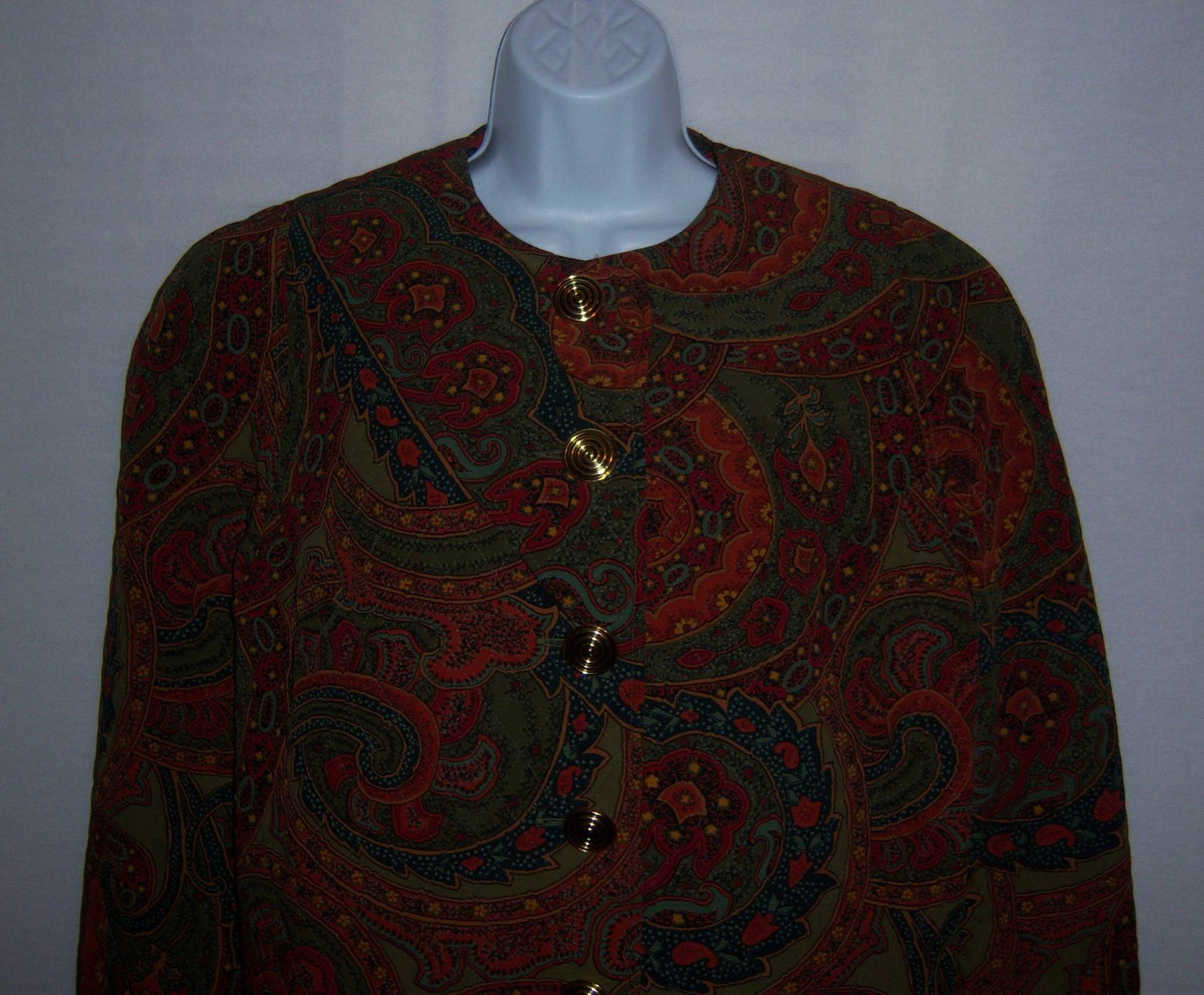 Vintage Jean Claire Grün Kupfer Blau Paisley Steppjacke Medium 8 10 Deadstock Neu Mit Etikett von VintagePrepGirl