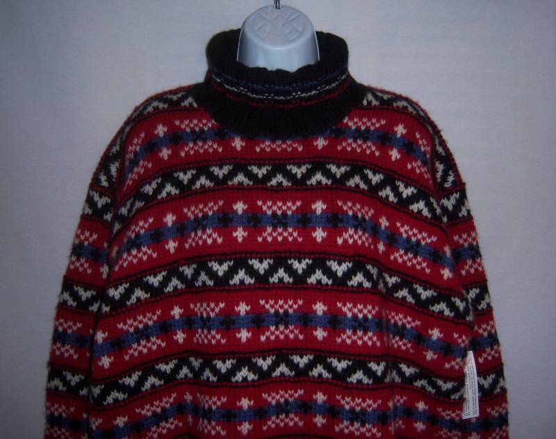 Vintage Jones New York Handgestrickt Schwarz Blau Rot Creme Fair Isle Pullover Large Deadstock Neu Mit Etikett Nos Geschenk von VintagePrepGirl