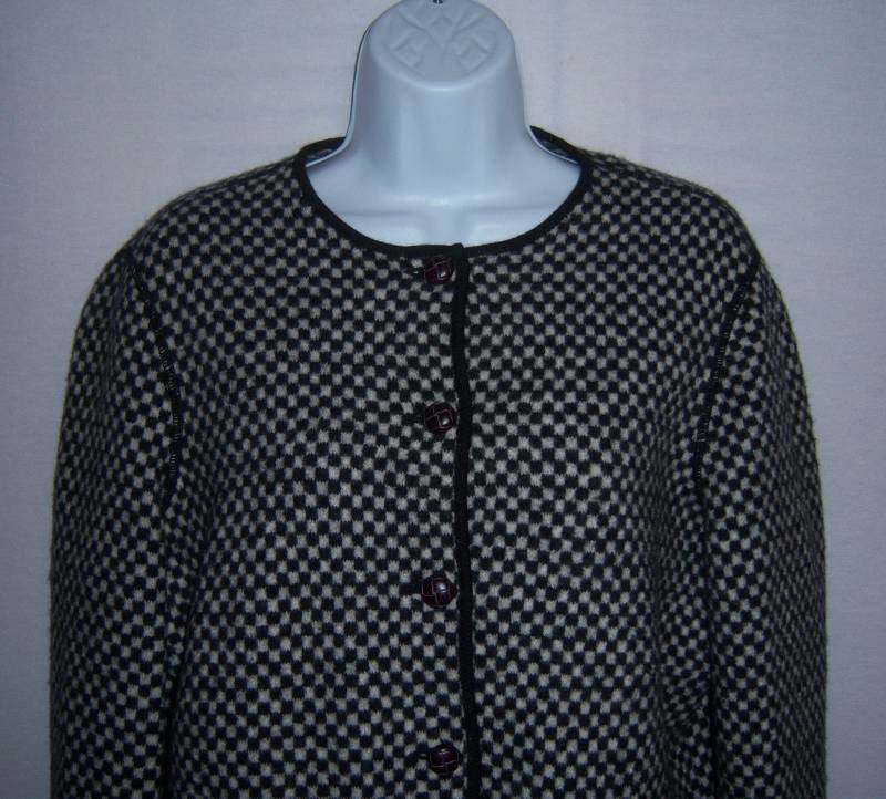 Vintage Lands "End Schwarz Weiß Schachbrett Muster Wolle Strickjacke Pullover Jacke 12 Mittel Groß Quadrat Kariert Geschenk von VintagePrepGirl