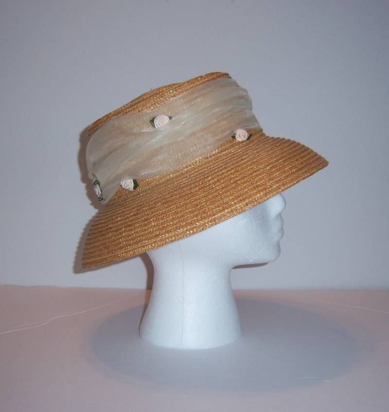 Vintage Laura Ashley Mutter Und Kind Stroh Edwardian Stil Hut Chiffon Band Rosenknospen Blumen Geschenk von VintagePrepGirl