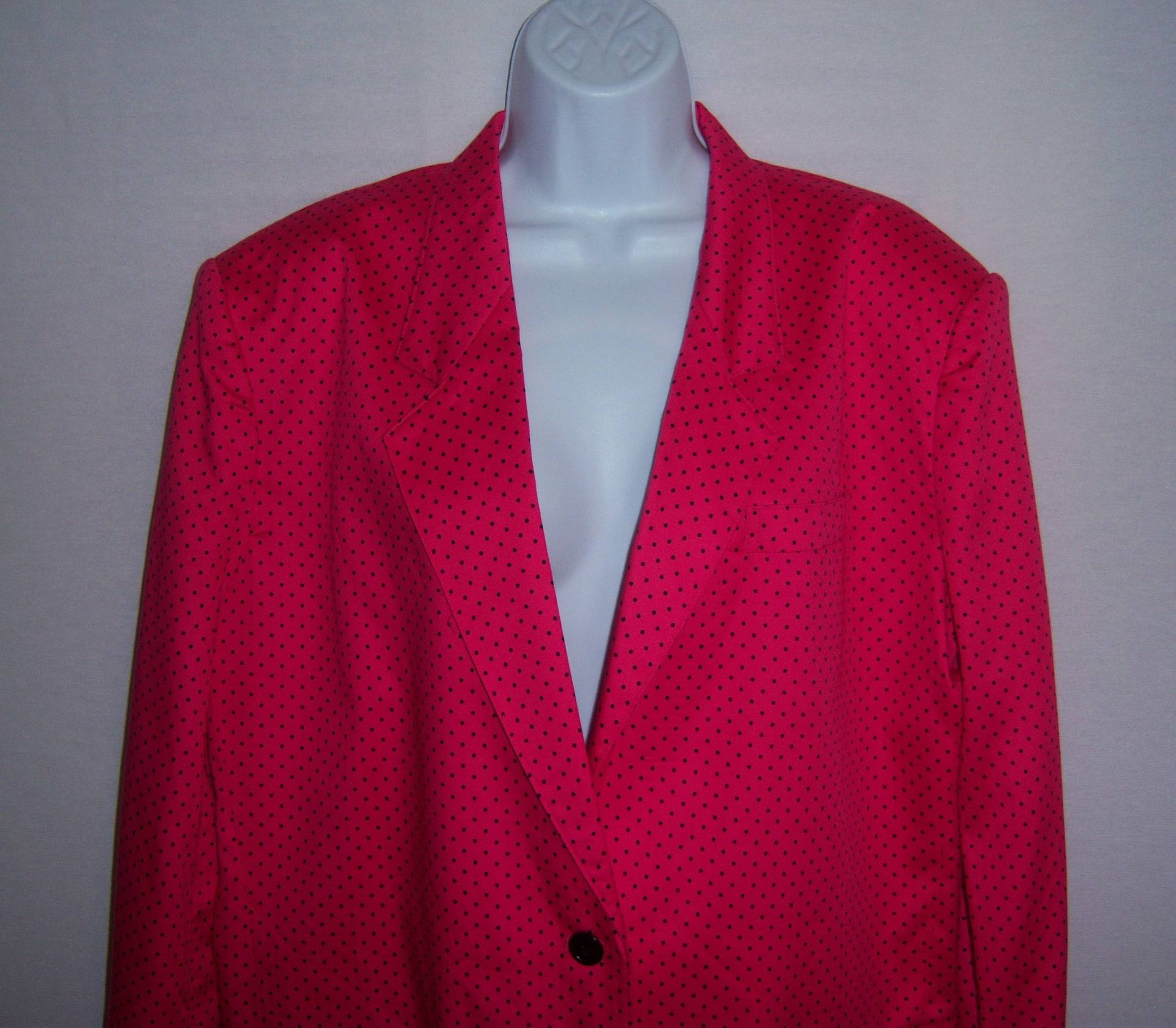 Vintage M Cohn Hot Pink Schwarz Schweizer Polka Dot Print Boyfriend Blazer Jacke 14 Large L Deadstock Nos Neu Mit Dots Geschenk von VintagePrepGirl