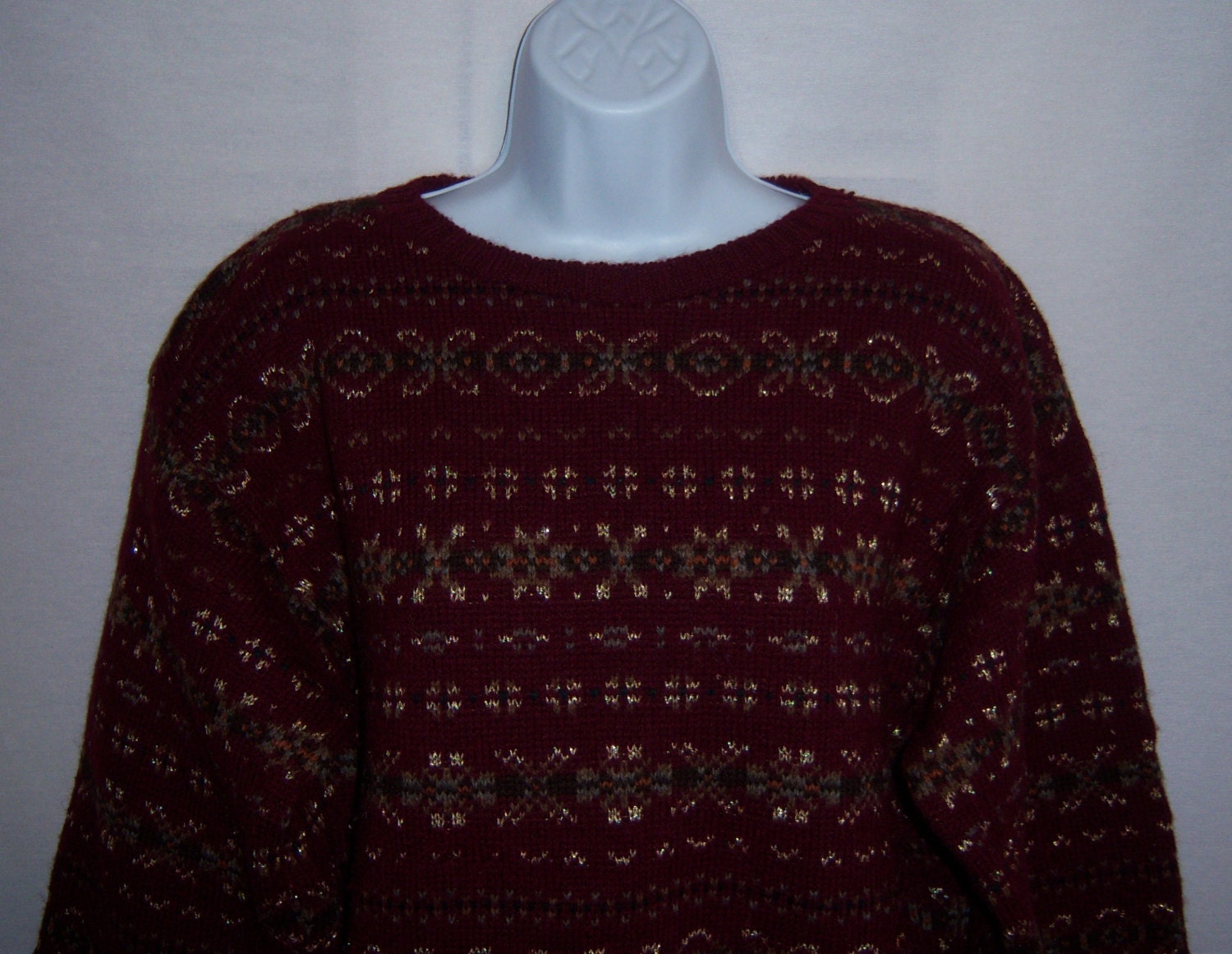 Vintage Polo Ralph Lauren Kastanienbraun Weingrün Gold Fair Isle Muster Wolle Pullover Handstrick Große Blue Label von VintagePrepGirl