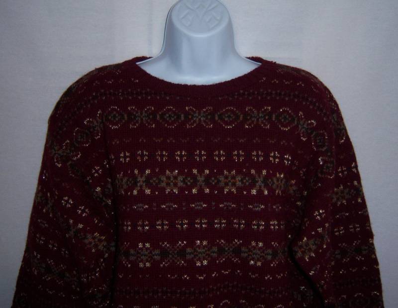 Vintage Polo Ralph Lauren Kastanienbraun Weingrün Gold Fair Isle Muster Wolle Pullover Handstrick Große Blue Label von VintagePrepGirl
