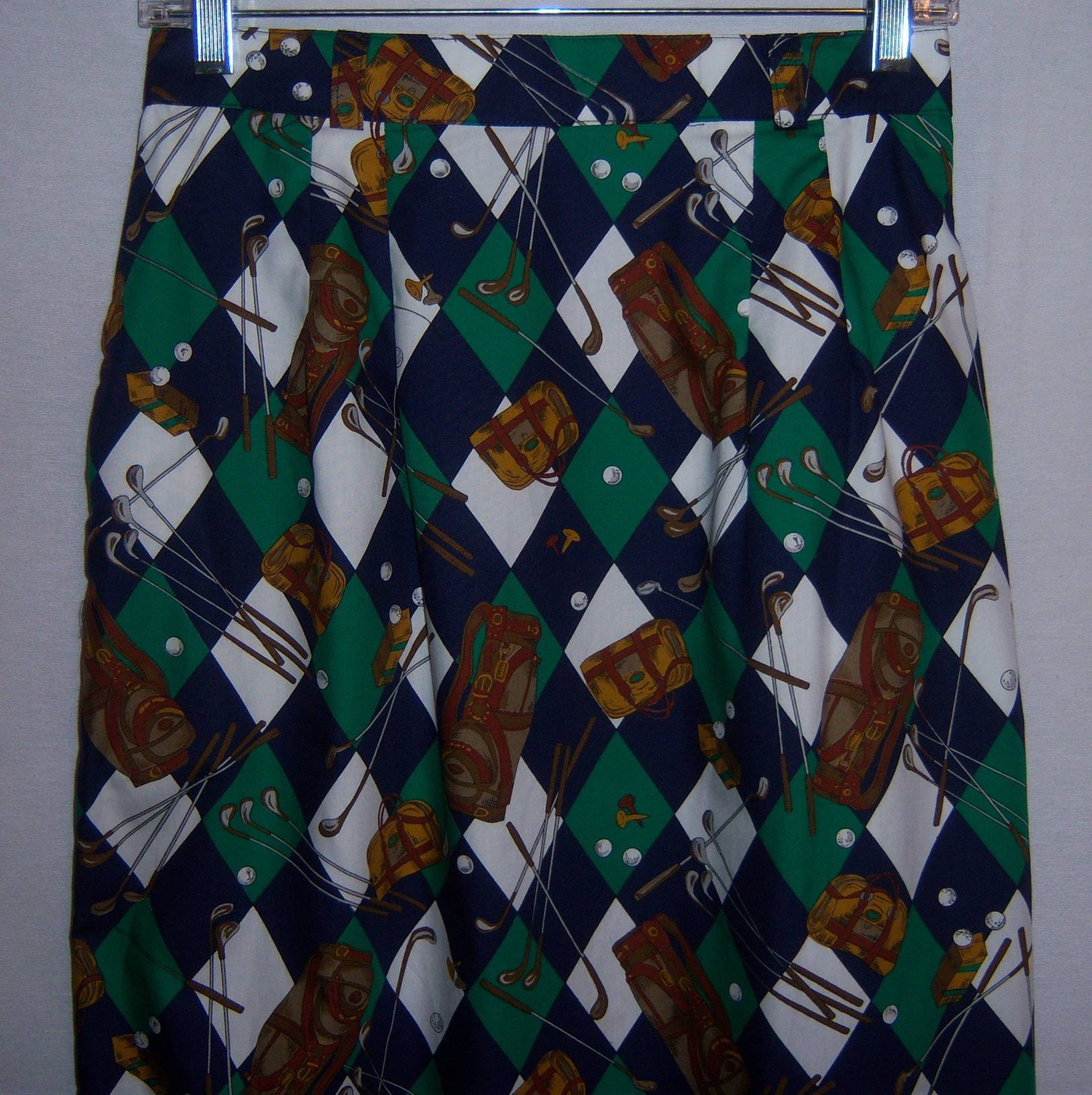 Vintage Sharon Young Navy Blau Kelly Green Weiß Golf Clubs Argyle Print Baumwolle Maxi Rock 8 10 Medium Deadstock von VintagePrepGirl