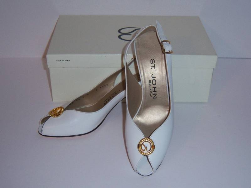 Vintage St. John Weißgold Peep Toe Sling High Heel Pumps Schuhe 6.5 Aa Made in Italy Deadstock Nwb Nos Geschenk von VintagePrepGirl