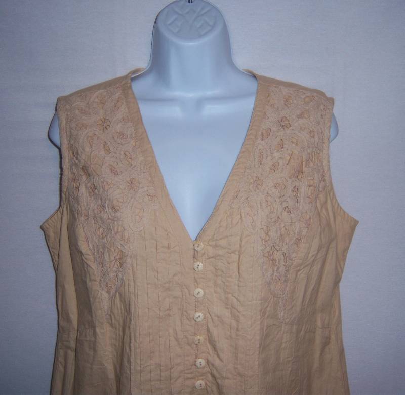 Vintage Territory Ahead Khaki Bräunliche Spitze Baumwolle Prairie Country Crinkle Slip Dress 10 Medium M Deadstock Neu Mit Etikett Nos Boho von VintagePrepGirl
