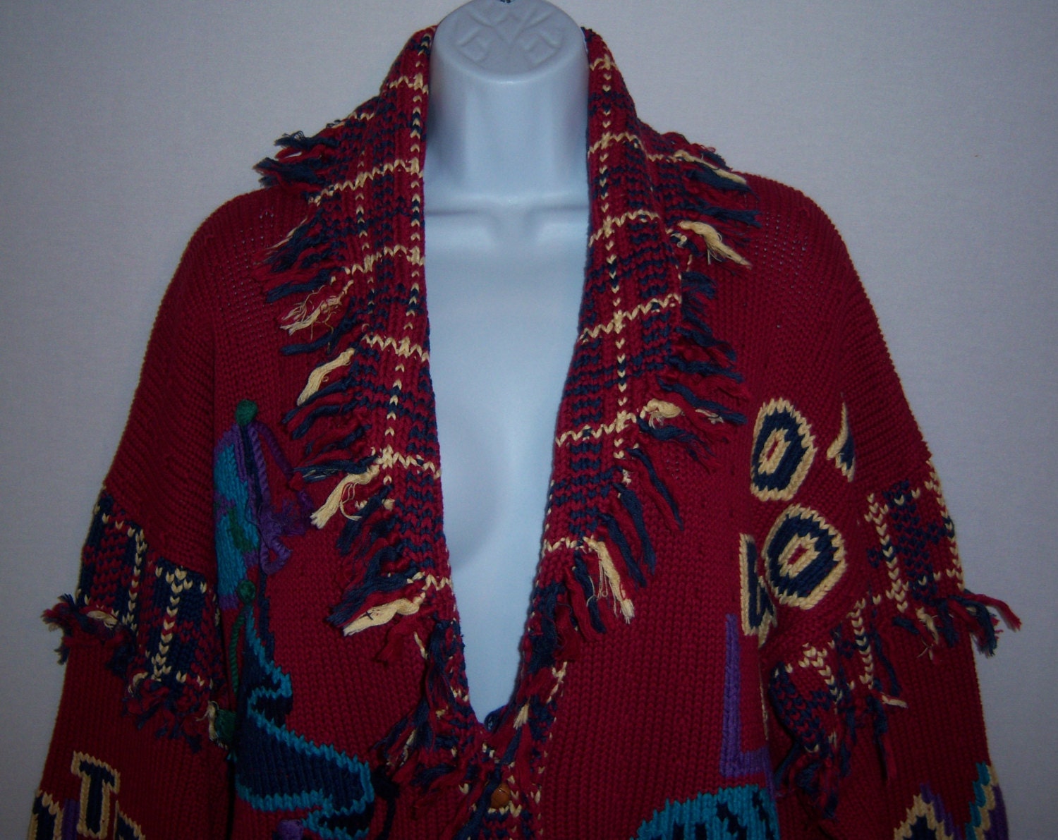 Vintage Traditionelle Handels Co. Handgestrickt Kastanienbraun Fussball Tailgate Motiv Neuheit Baumwoll Strickjacke Xl Extra Large Deadstock Neu Mit von VintagePrepGirl