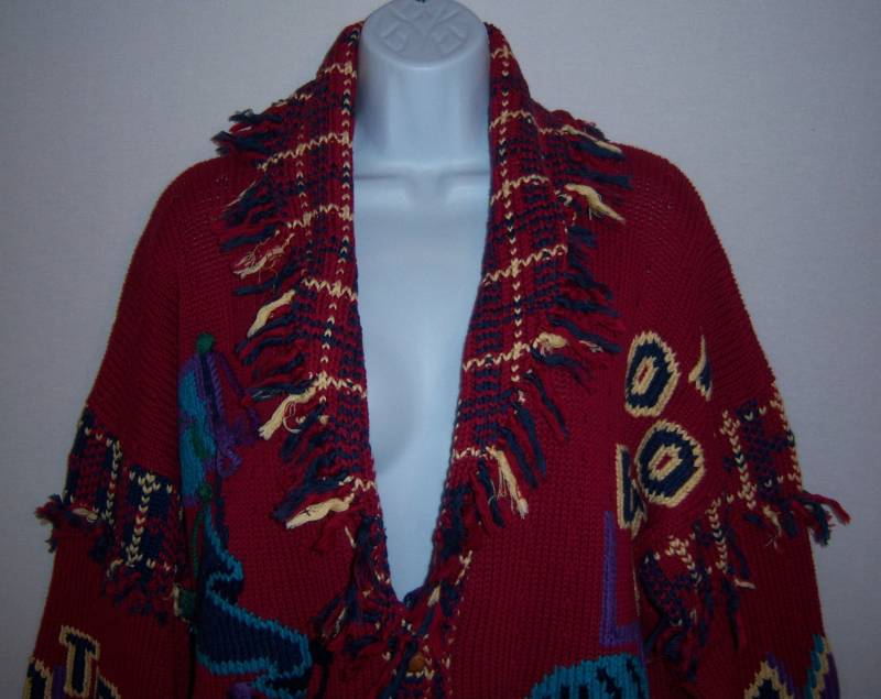 Vintage Traditionelle Handels Co. Handgestrickt Kastanienbraun Fussball Tailgate Motiv Neuheit Baumwoll Strickjacke Xl Extra Large Deadstock Neu Mit von VintagePrepGirl