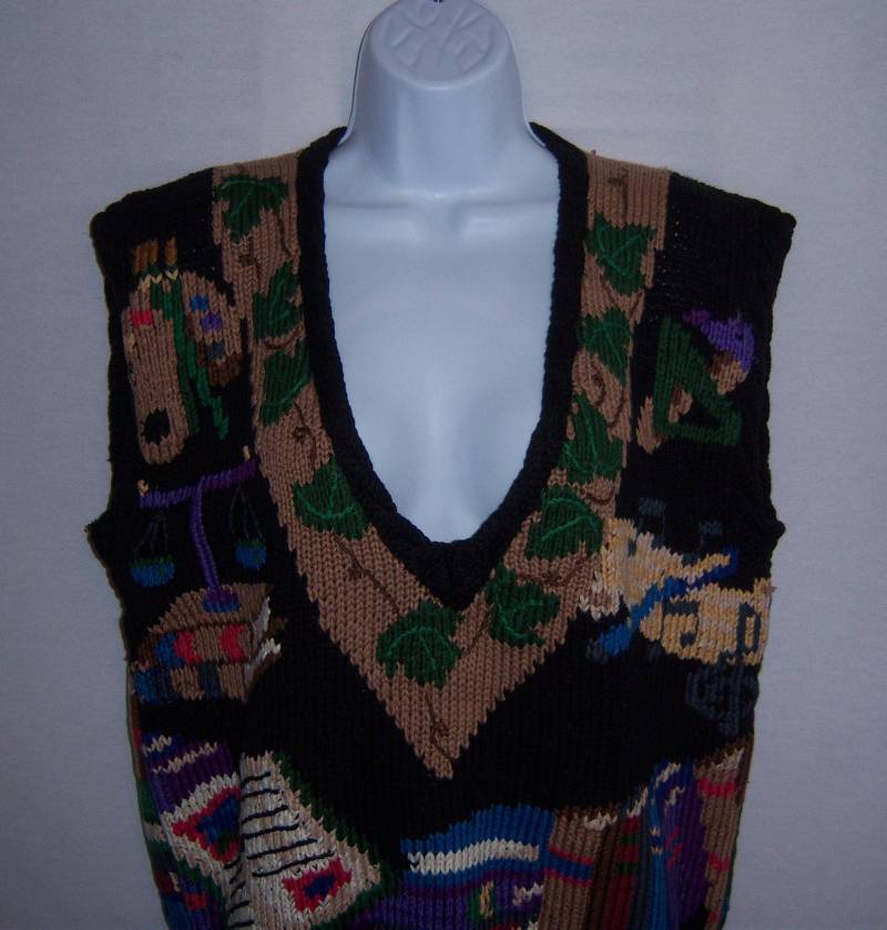 Vintage Traditioneller Handel Co. Hand Gestrickt Schwarz Grün Tan Academia College Lehre Professor Baumwolle Pullover Weste Groß L Deadstock Neu von VintagePrepGirl