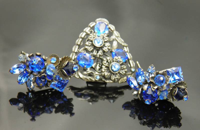 Seltene Eugene Demi-Parure Von Hand Gefertigt, Ohrringe Und Kleid Clip Brosche Pin in Atemberaubenden Rhinestone von VintagePresentations