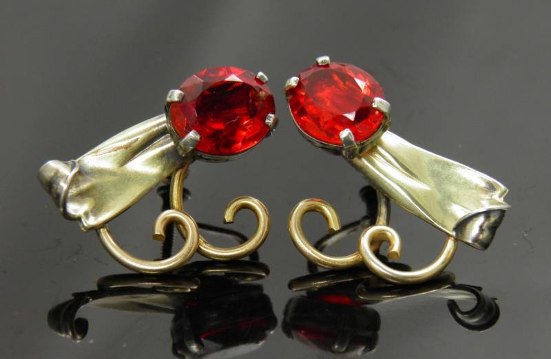 Vintage Danecraft Gold Gefüllte Sterling Ohrringe Mit Strass Rot von VintagePresentations