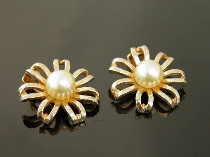 Vintage Reja Gold Über Sterling Floral Perlen Ohrringe von VintagePresentations