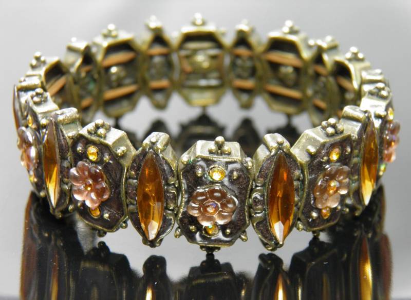 Vintage Stretch Armband Mit Bernstein Citrin Strass Und Blümchenperle von VintagePresentations