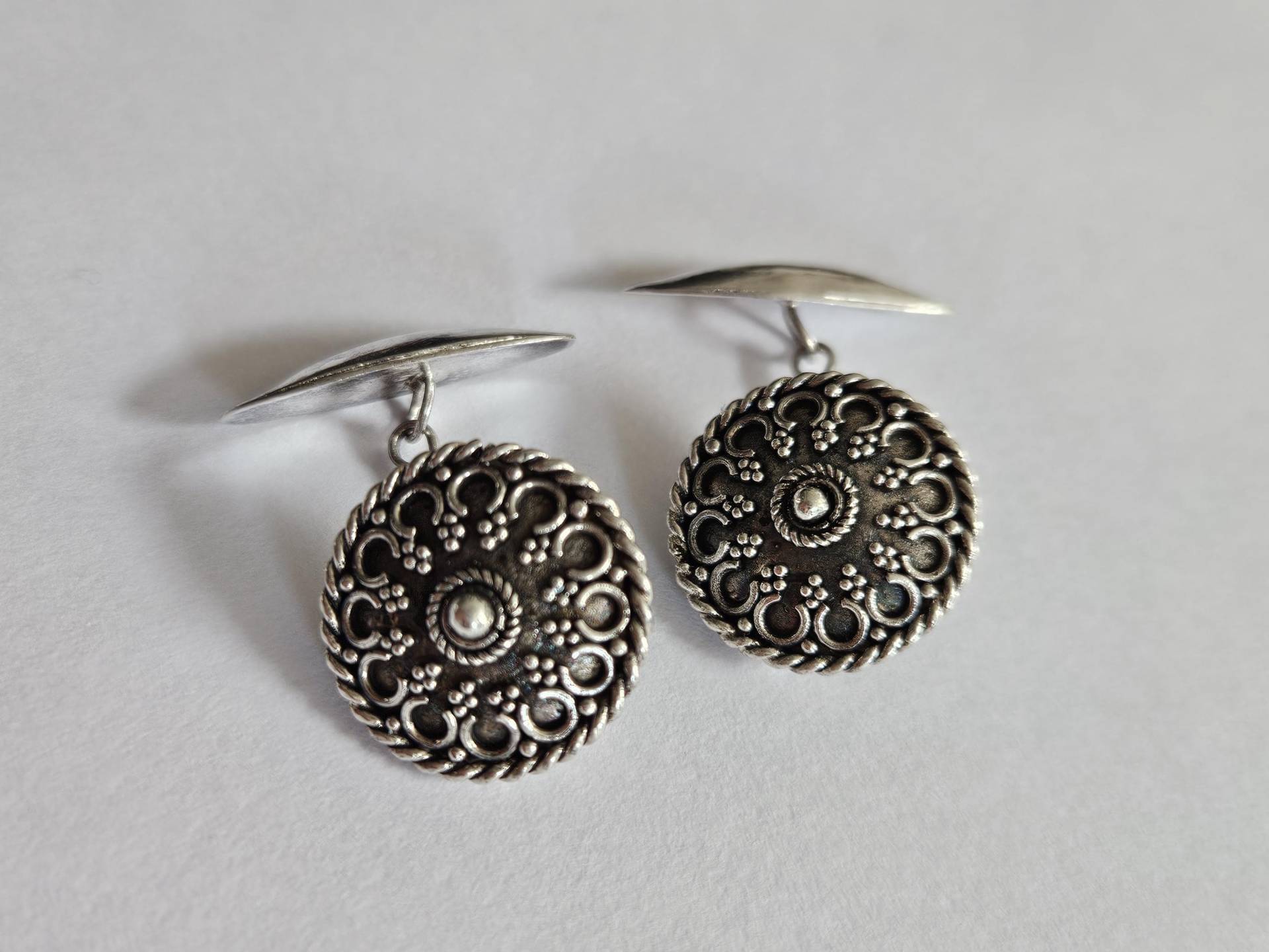 Vintage Manschettenknöpfe Silber 925Er Runde Rosette Ornament Knopf Retro von VintagePrinces