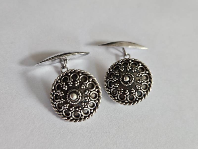 Vintage Manschettenknöpfe Silber 925Er Runde Rosette Ornament Knopf Retro von VintagePrinces