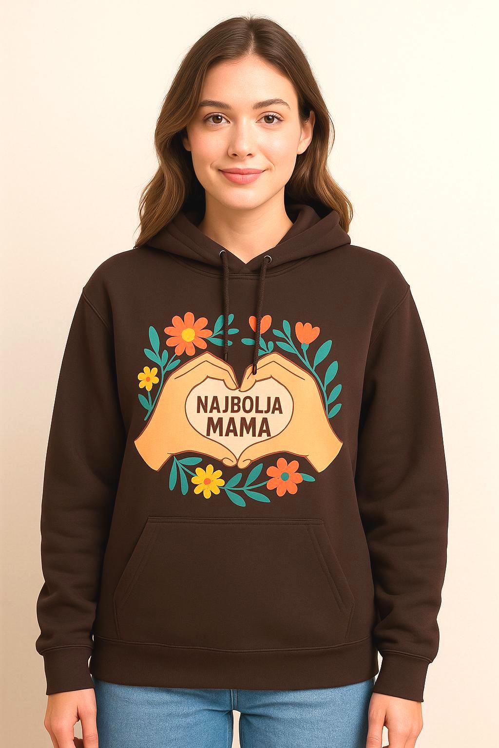 Najbolja Mama Hoodie - Liebevolles Geschenk Für Balkan Mama, Hand-Herz Design Mit Blumen, Bosnian Pullover, Yugo Liebe von VintageRebelMind